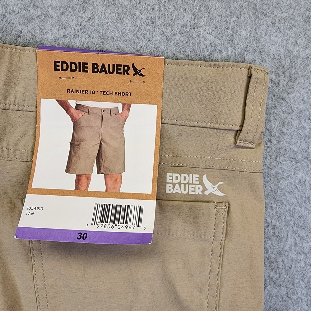 Eddie Bauer Men's Rainier 10" Tech Shorts Mens 30 Tan Nylon